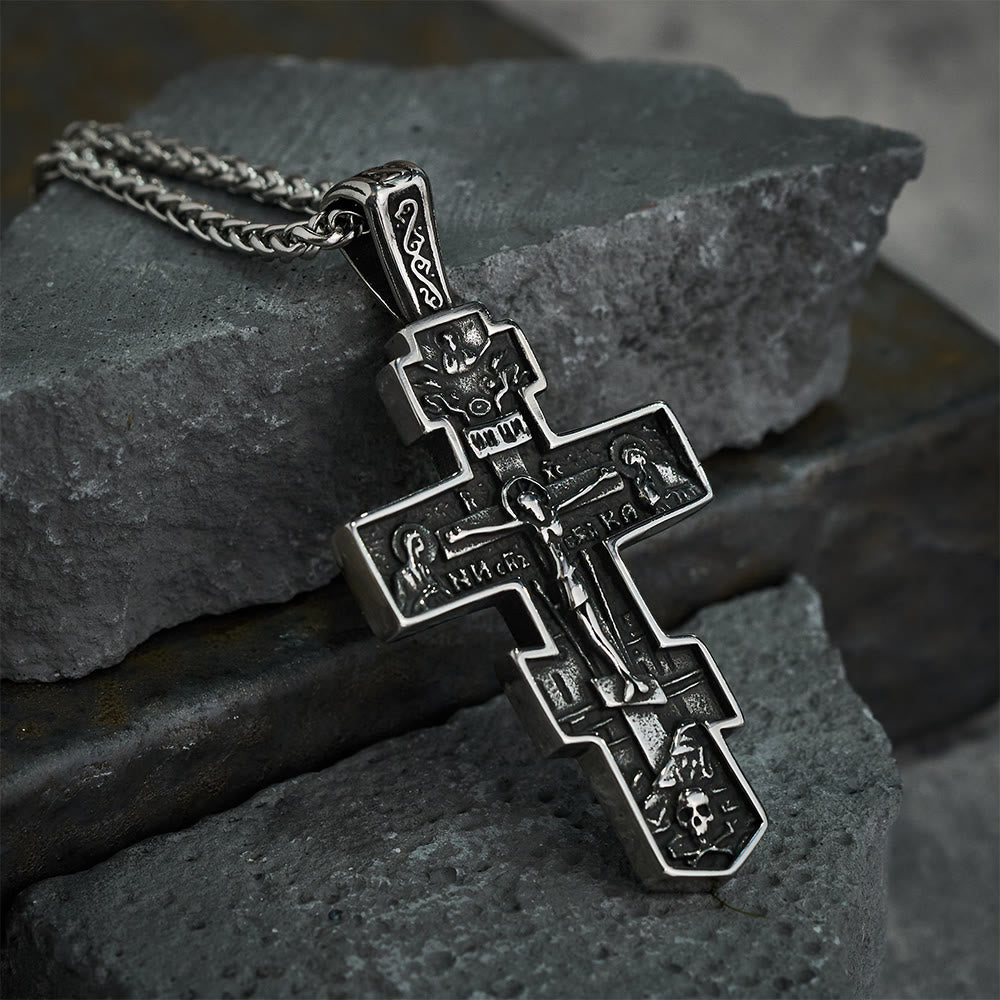 Collar de titanio con crucifijo ortodoxo de Jesús, joyería de protección