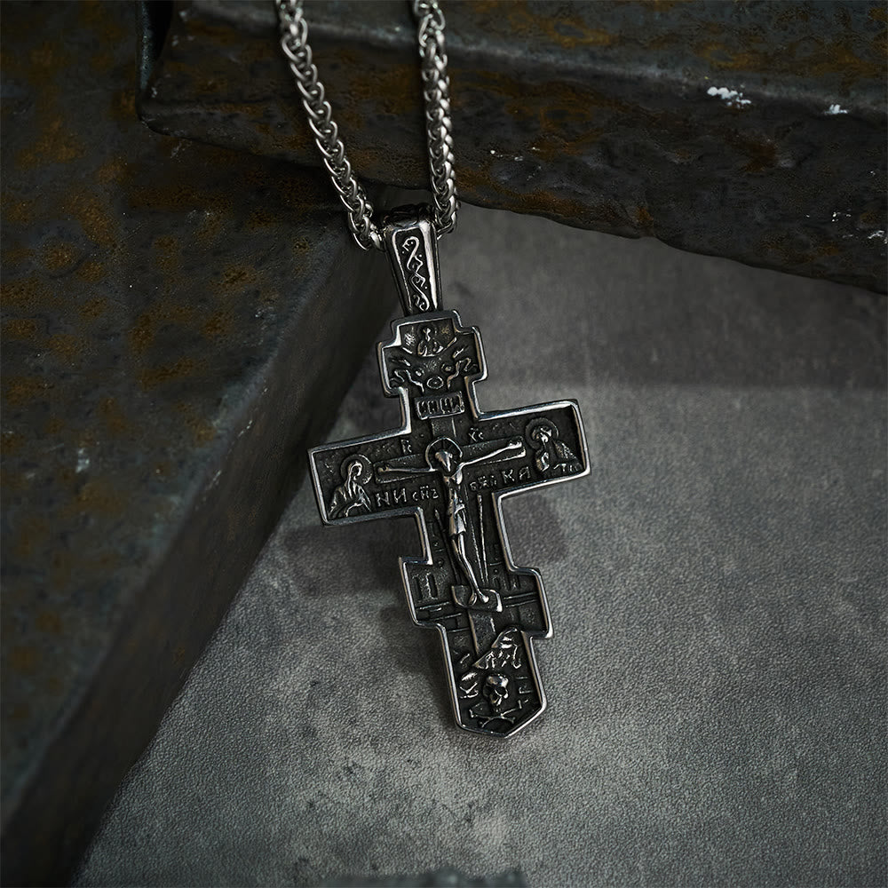Collar de titanio con crucifijo ortodoxo de Jesús, joyería de protección