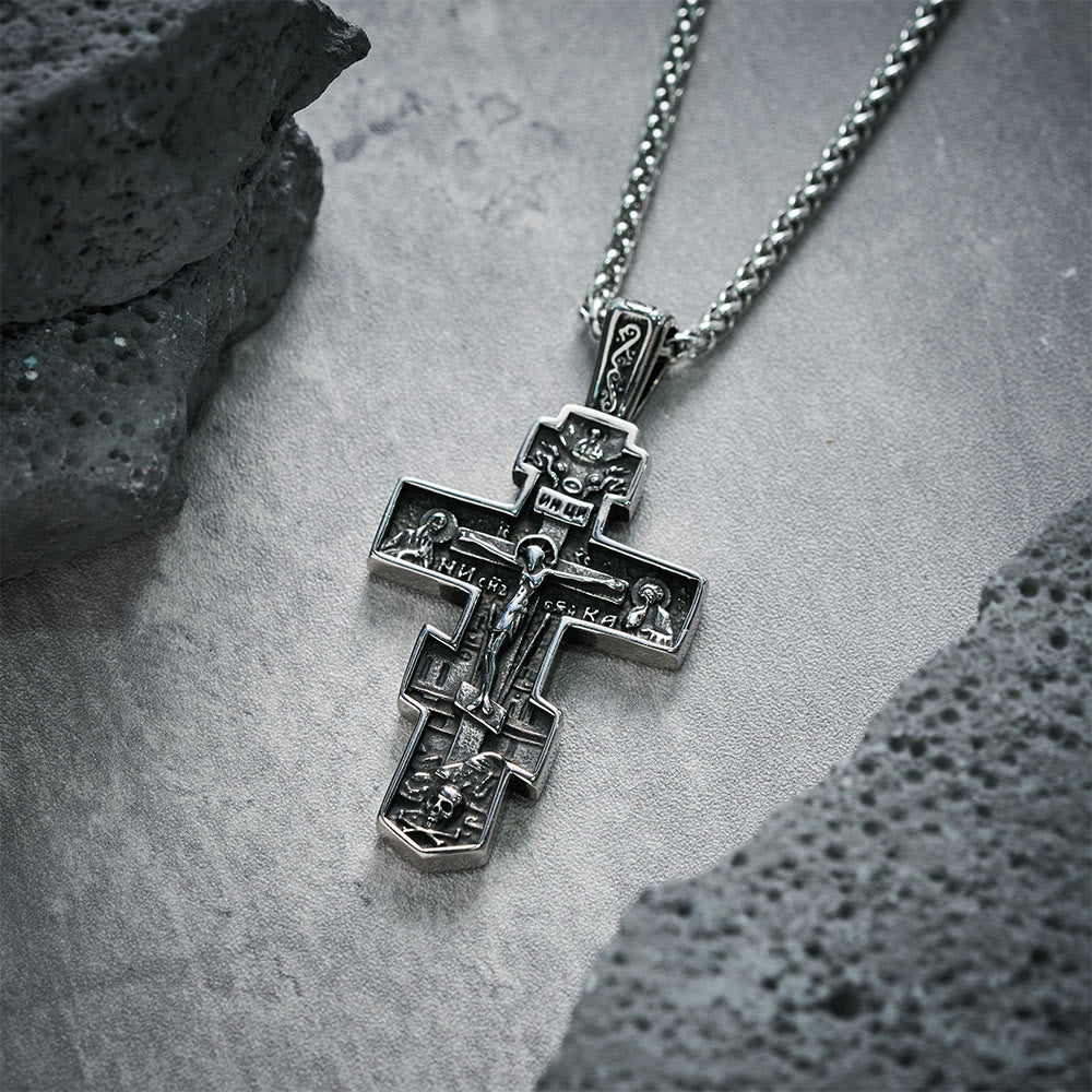 Collar de titanio con crucifijo ortodoxo de Jesús, joyería de protección