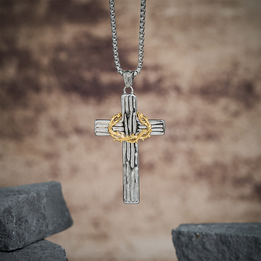Collar con colgante de cruz de estilo moderno de Jesús, corona de espinas, protección sagrada