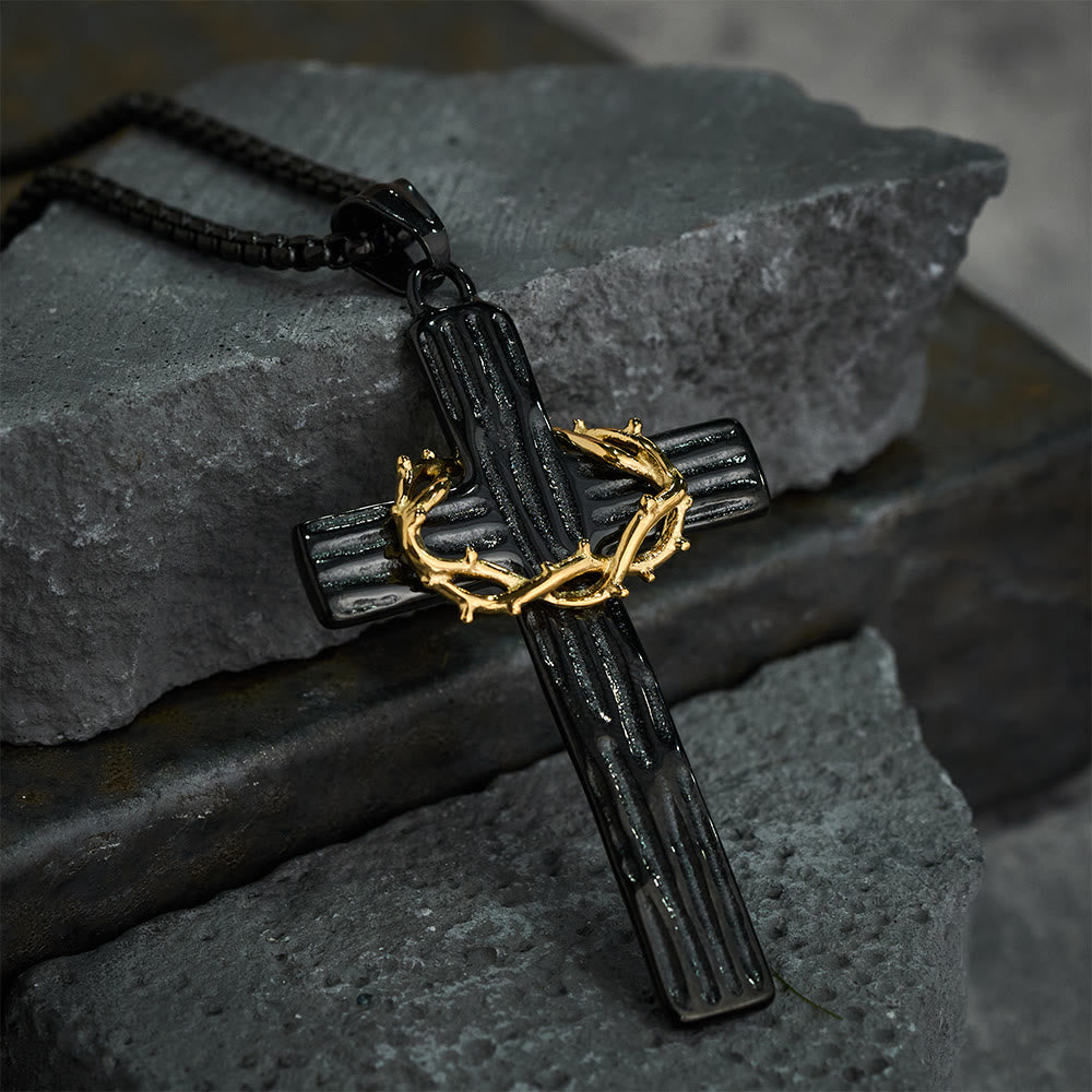 Collar con colgante de cruz de estilo moderno de Jesús, corona de espinas, protección sagrada