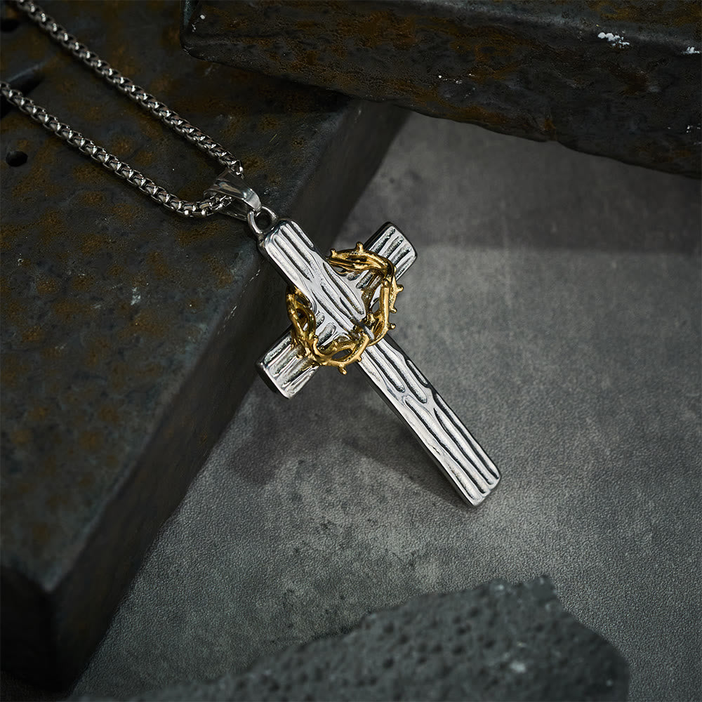 Collar con colgante de cruz de estilo moderno de Jesús, corona de espinas, protección sagrada