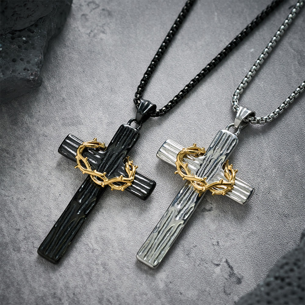Collar con colgante de cruz de estilo moderno de Jesús, corona de espinas, protección sagrada