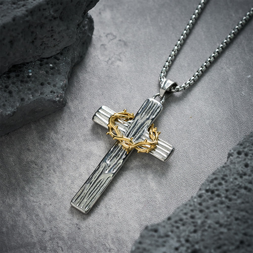 Collar con colgante de cruz de estilo moderno de Jesús, corona de espinas, protección sagrada