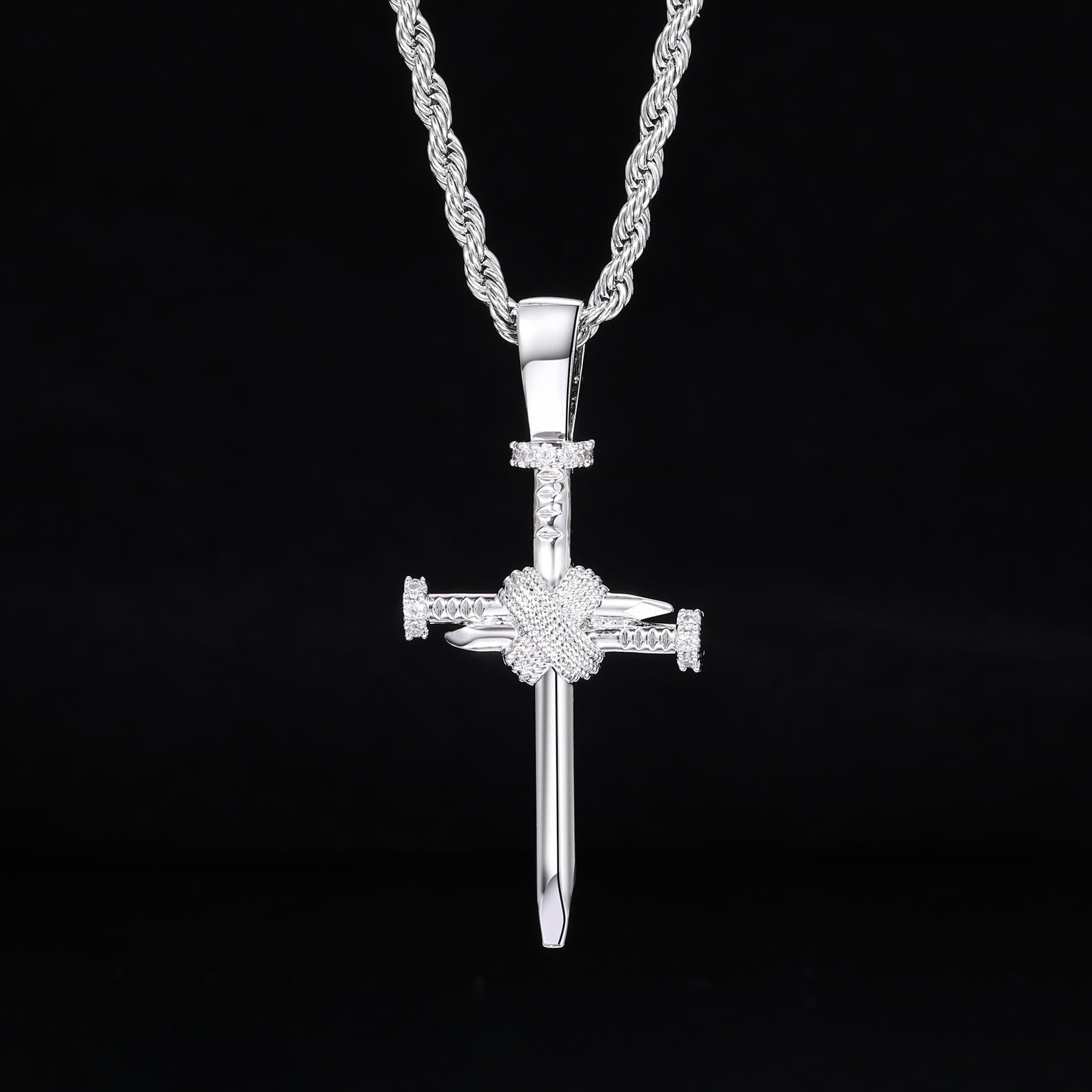 Zircon-Accented Nail Shaped Cross Pendant: Elegant Reminder of Unwavering Faith