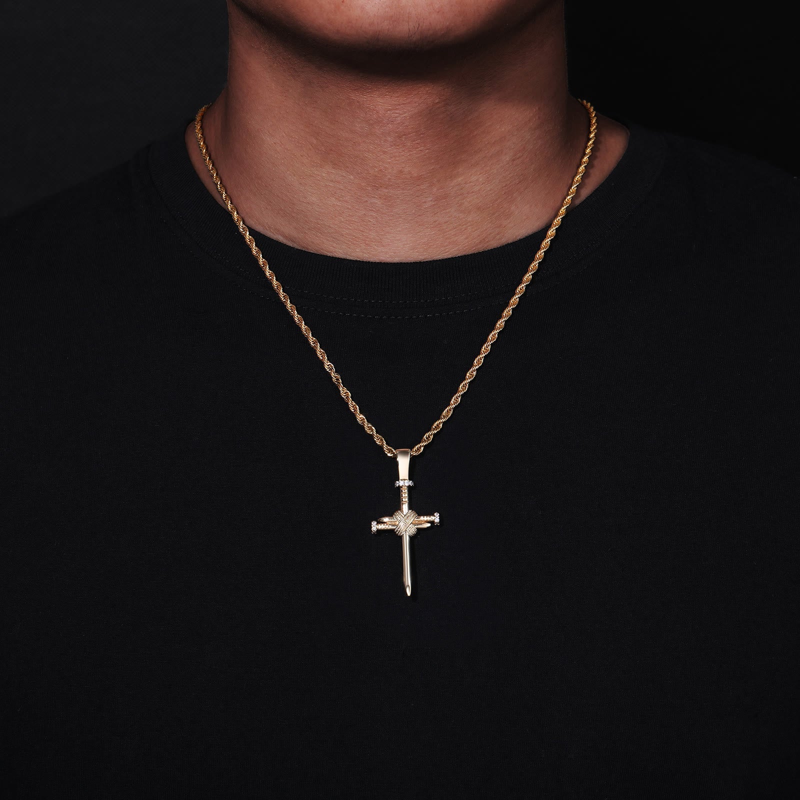 Zircon-Accented Nail Shaped Cross Pendant: Elegant Reminder of Unwavering Faith