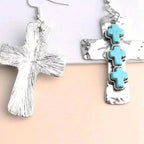Textured Three-Cross Earrings with Stone Inlays: Symbol of Faith and Protection