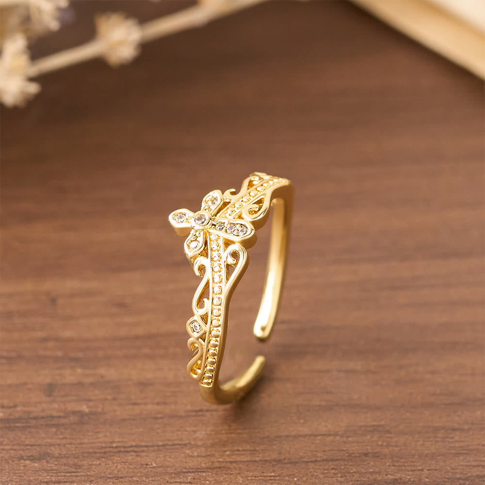 Dual Polished Style Cross-Crown Ring: Carry His Royal Care Close Daily