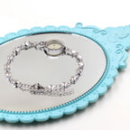 Mateo 17:20 y Lucas 1:37 con pulsera de semillas de mostaza: eslabones de corazón con detalle de puntos de circonita