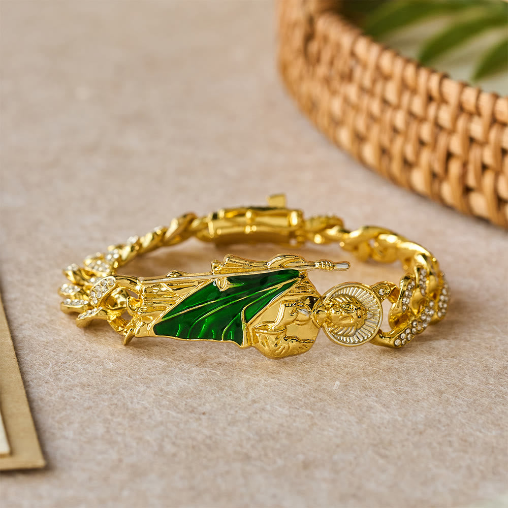 Pulsera de circonita de San Judas con túnica verde: un símbolo de gracia sagrada y protección
