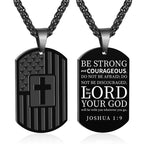 Collar de las Escrituras de Doble Cara con Bandera Estadounidense y Cruz: Un Símbolo de Fuerza y Coraje Sagrados