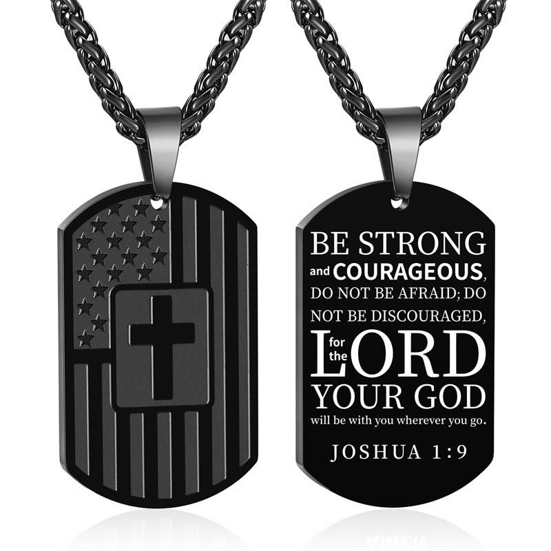 Collar de las Escrituras de Doble Cara con Bandera Estadounidense y Cruz: Un Símbolo de Fuerza y Coraje Sagrados