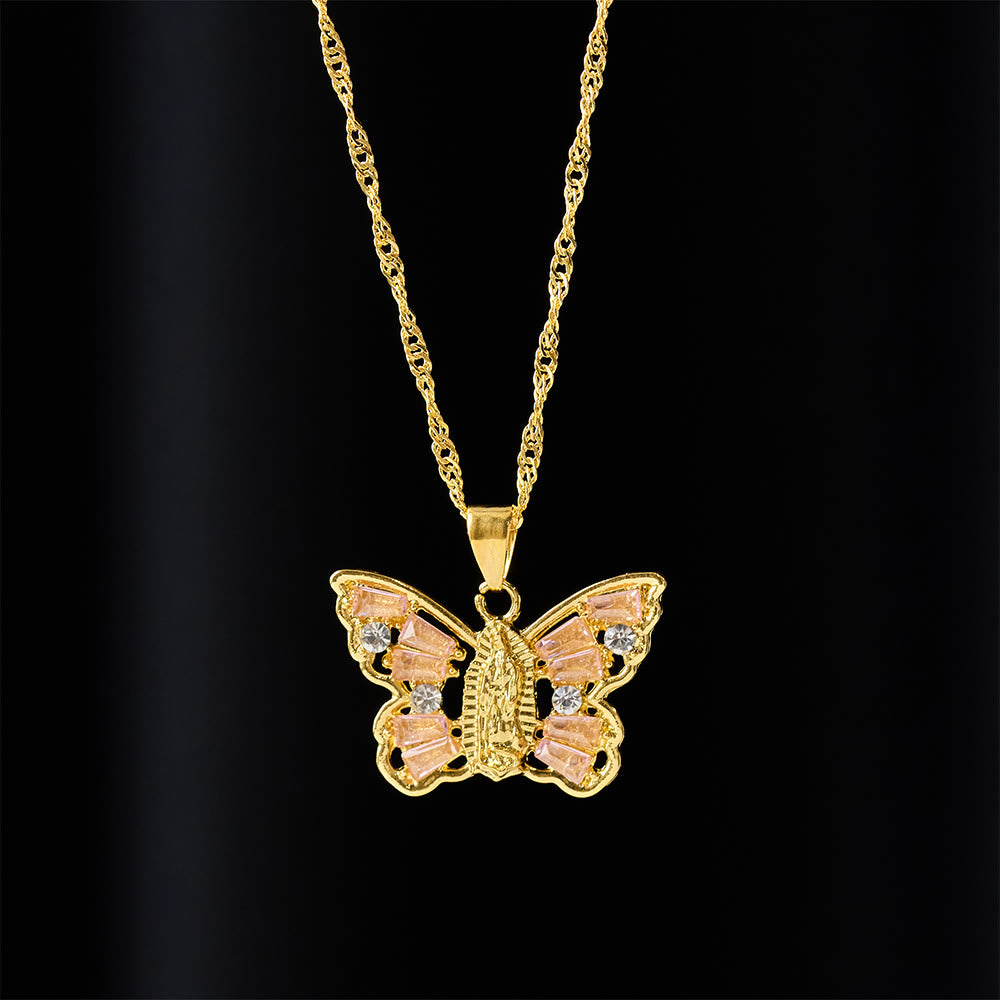 Collar Mariposa Renacimiento Espiritual: Centro Virgen y Cadena de Cuerda Retorcida con Alas de Cristal