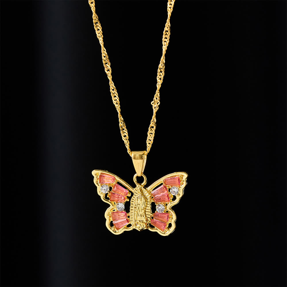 Collar Mariposa Renacimiento Espiritual: Centro Virgen y Cadena de Cuerda Retorcida con Alas de Cristal