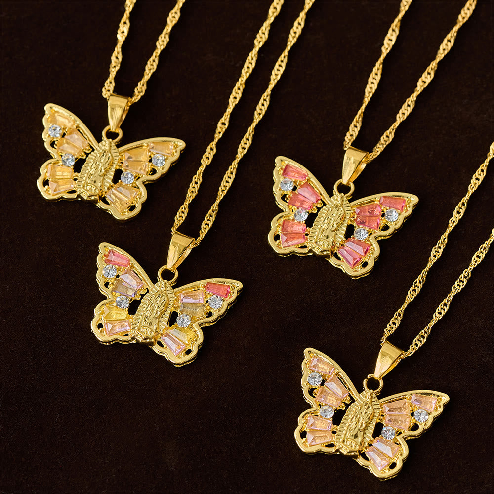 Collar Mariposa Renacimiento Espiritual: Centro Virgen y Cadena de Cuerda Retorcida con Alas de Cristal