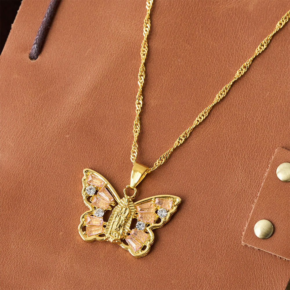 Collar Mariposa Renacimiento Espiritual: Centro Virgen y Cadena de Cuerda Retorcida con Alas de Cristal