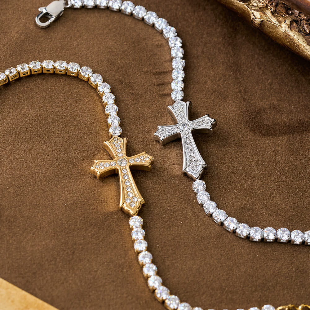 Pulsera Cruzada Elegante de Zirconia de 2 Colores: Un Símbolo de Gracia Divina y Elegancia
