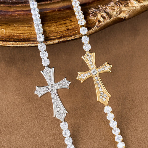Pulsera Cruzada Elegante de Zirconia de 2 Colores: Un Símbolo de Gracia Divina y Elegancia