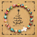 Pulsera de cruz de piedra natural con tarjeta de Proverbios 27:9: un símbolo de amistad divina y gracia