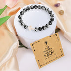 Pulsera de cruz de piedra natural con tarjeta de Proverbios 27:9: un símbolo de amistad divina y gracia