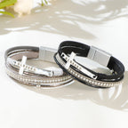 Multi-Layer BLESSED Cross Leather Bracelet with Zircon: A Symbol of Divine Grace & Spiritual Joy