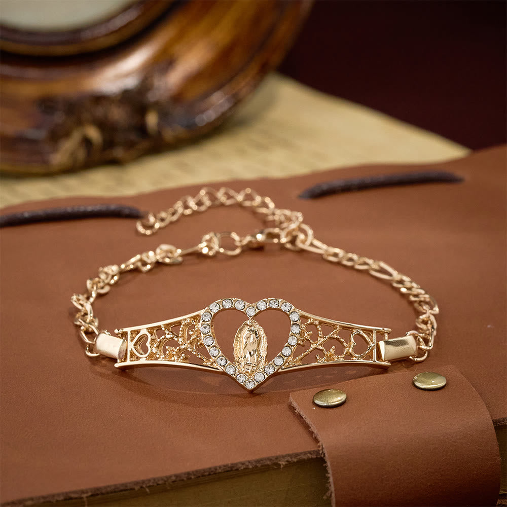 Pulsera de Filigrana de Oro de Nuestra Señora con Halo de Circonitas: Un Símbolo de Devoción Mariana y Gracia Divina