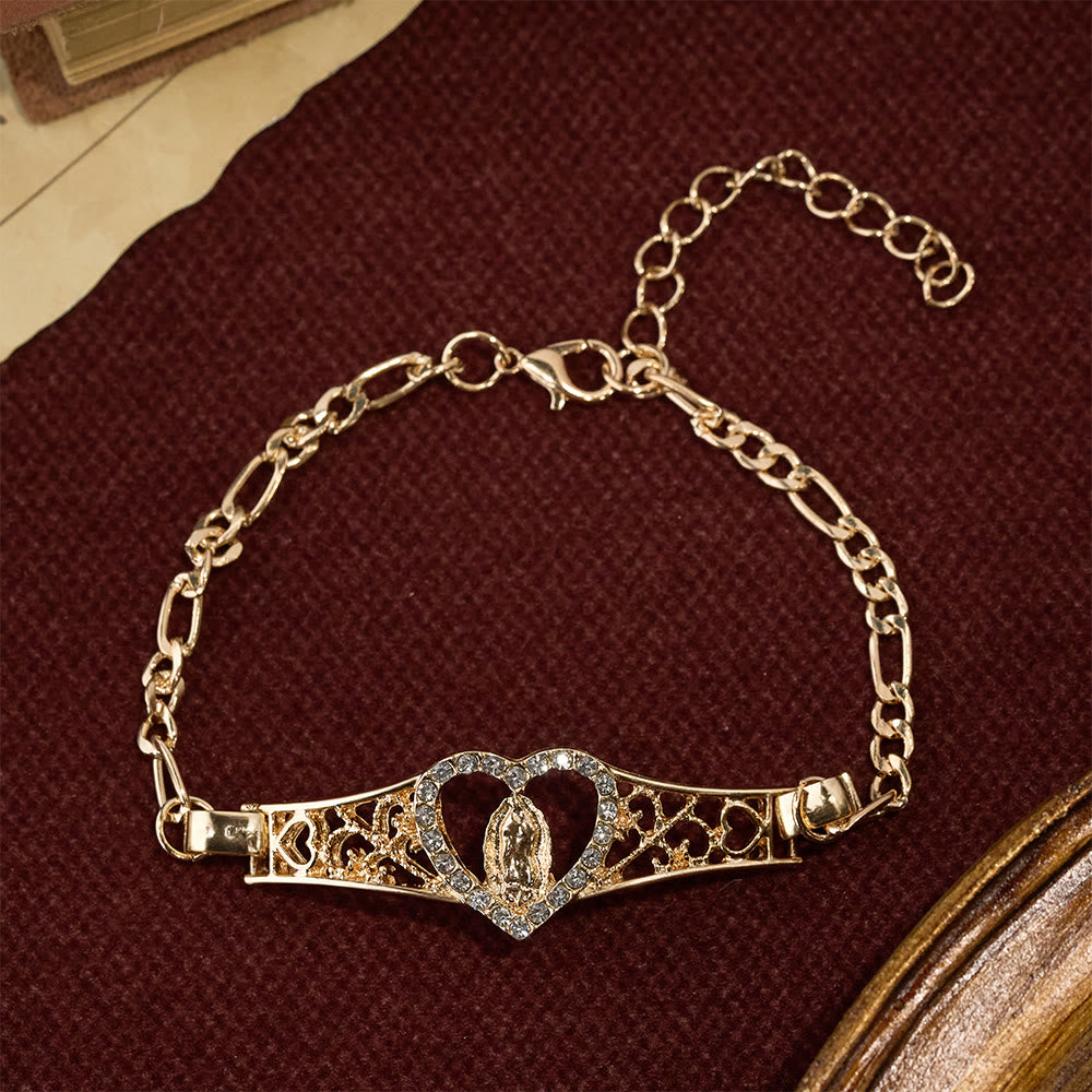 Pulsera de Filigrana de Oro de Nuestra Señora con Halo de Circonitas: Un Símbolo de Devoción Mariana y Gracia Divina