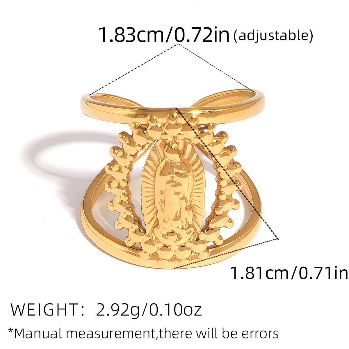 Anillo de banda de Nuestra Señora con marco hueco tricolor: un símbolo de luz divina y devoción