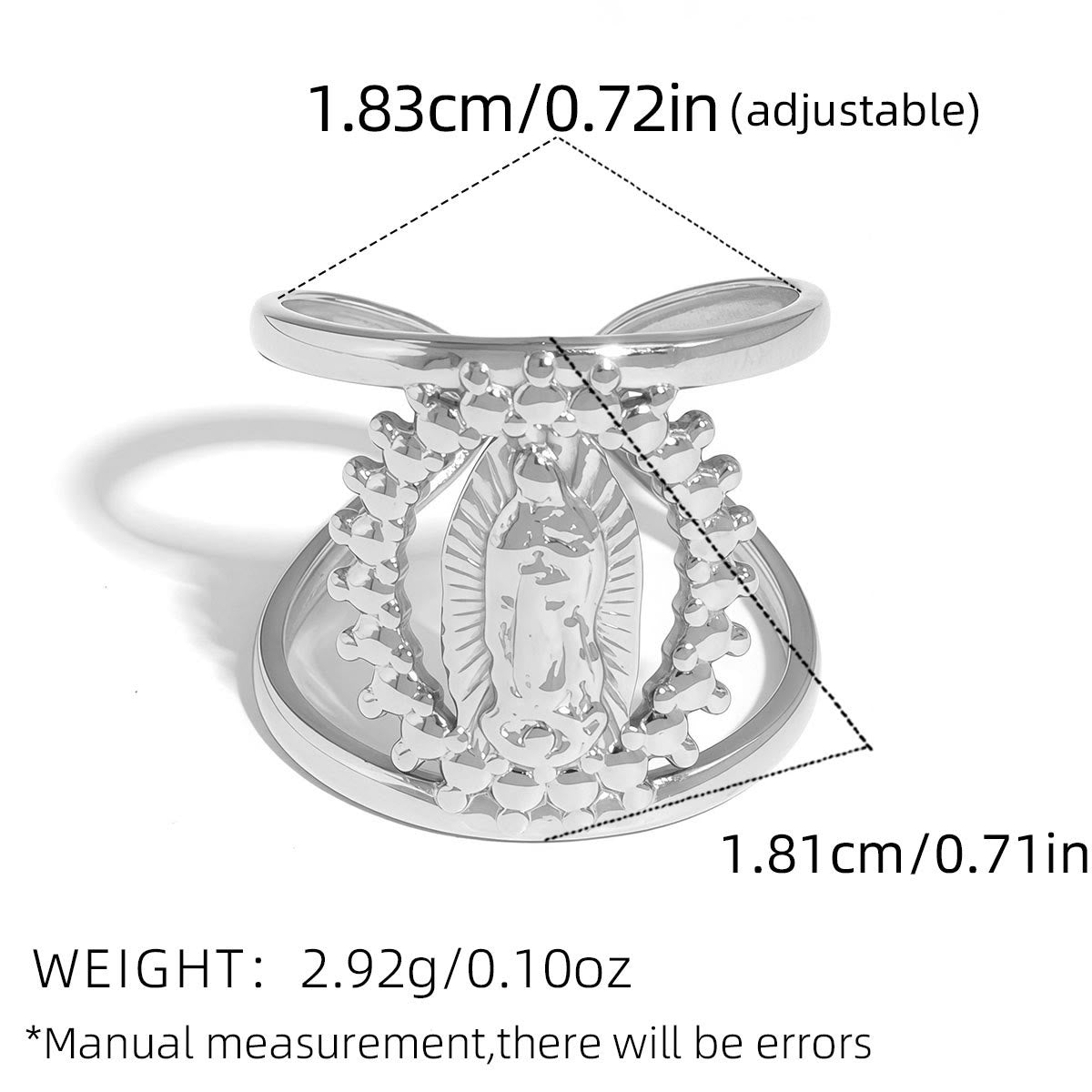 Anillo de banda de Nuestra Señora con marco hueco tricolor: un símbolo de luz divina y devoción