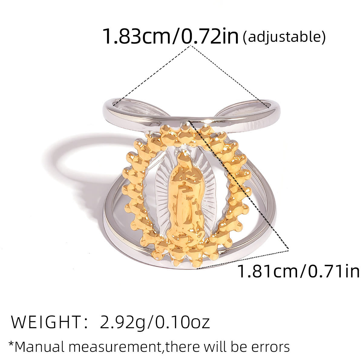Anillo de banda de Nuestra Señora con marco hueco tricolor: un símbolo de luz divina y devoción