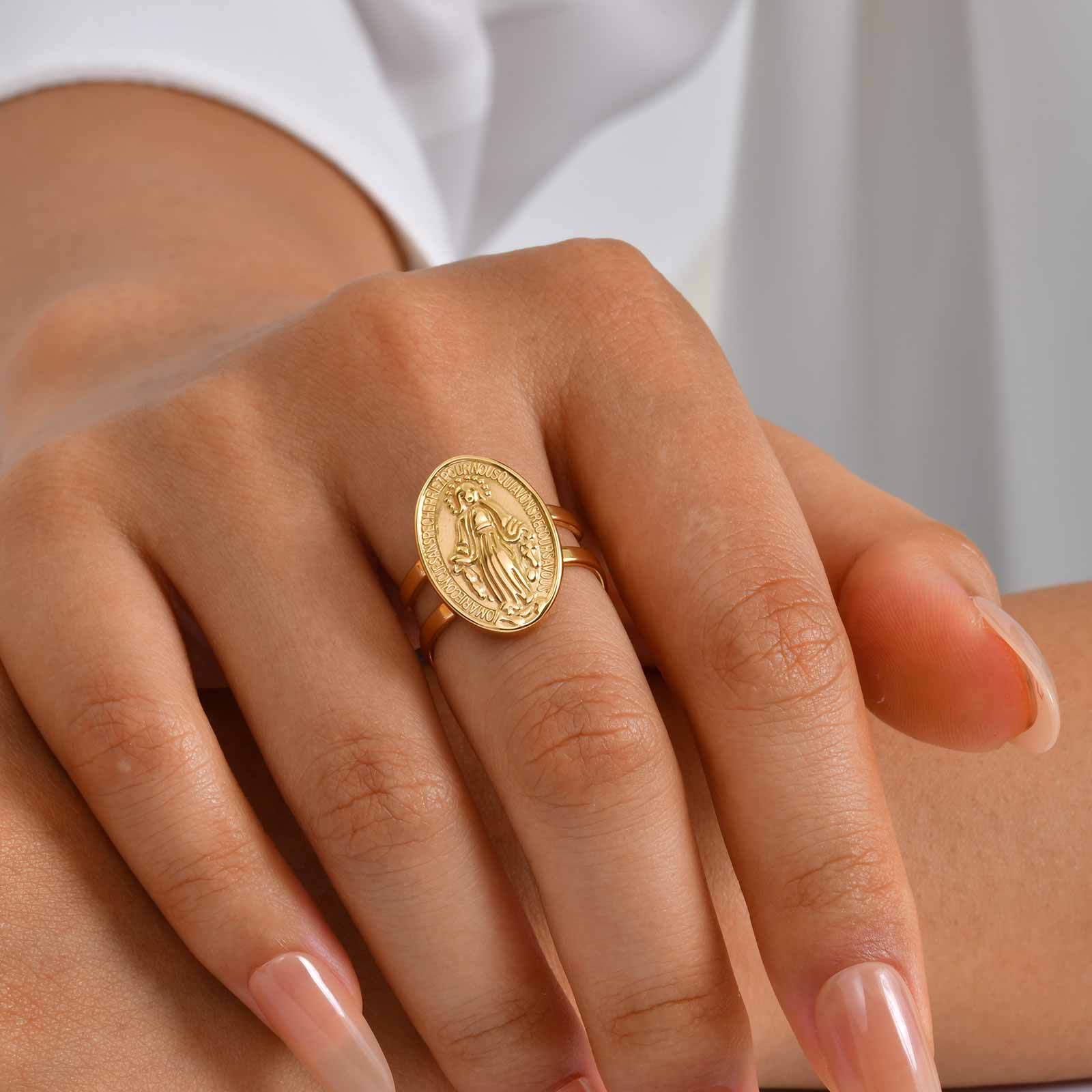Anillo de la Fe Abierto y Ajustable de Nuestra Señora Medalla Milagrosa CZ Halo