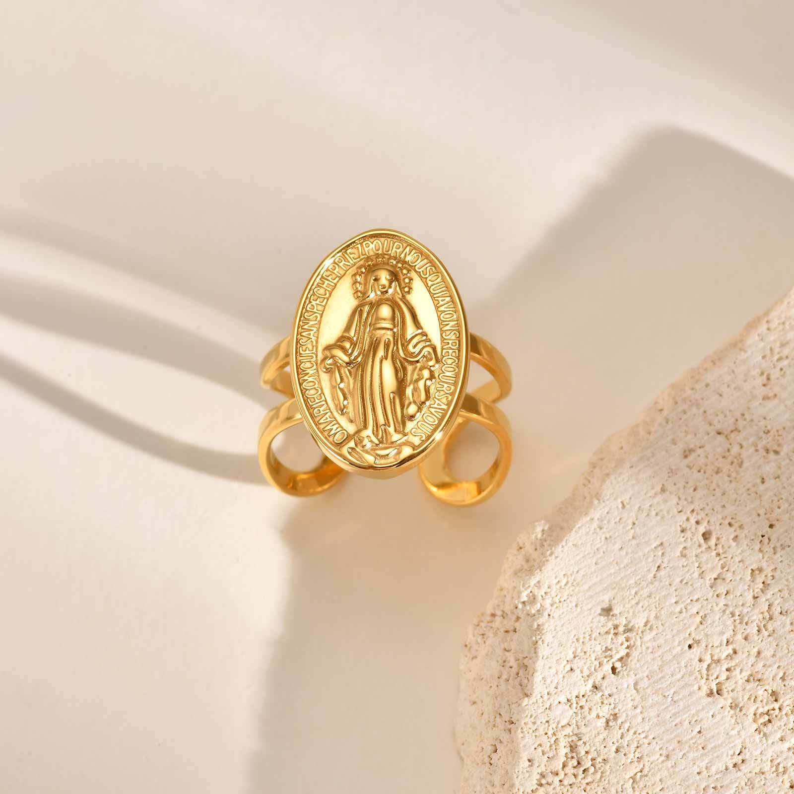 Anillo de la Fe Abierto y Ajustable de Nuestra Señora Medalla Milagrosa CZ Halo