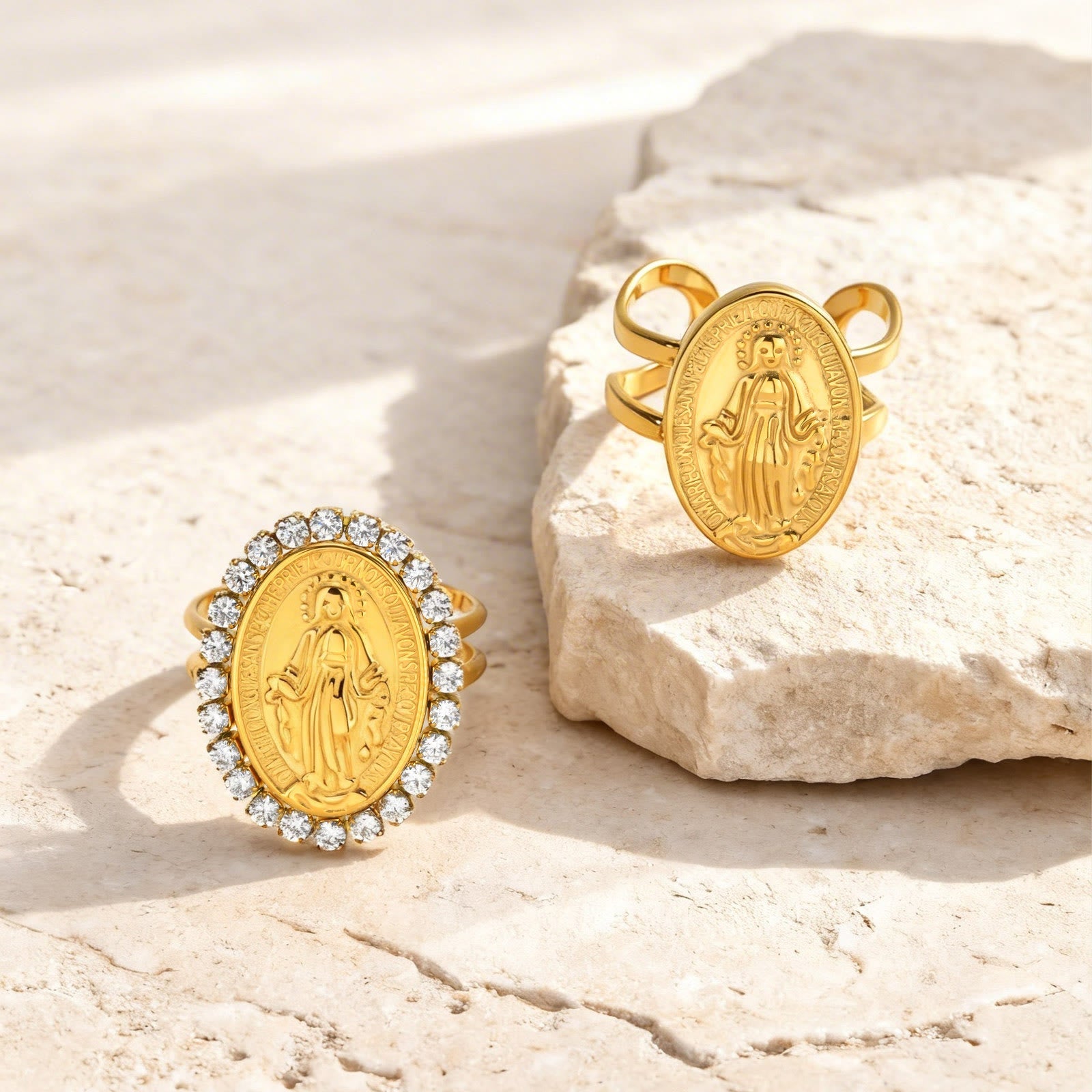 Anillo de la Fe Abierto y Ajustable de Nuestra Señora Medalla Milagrosa CZ Halo