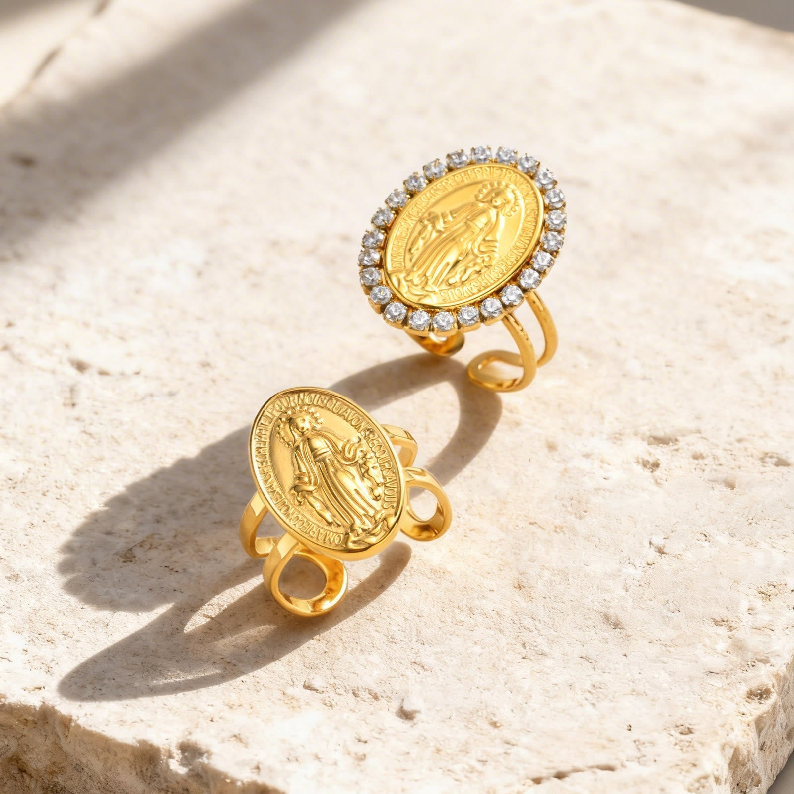 Anillo de la Fe Abierto y Ajustable de Nuestra Señora Medalla Milagrosa CZ Halo