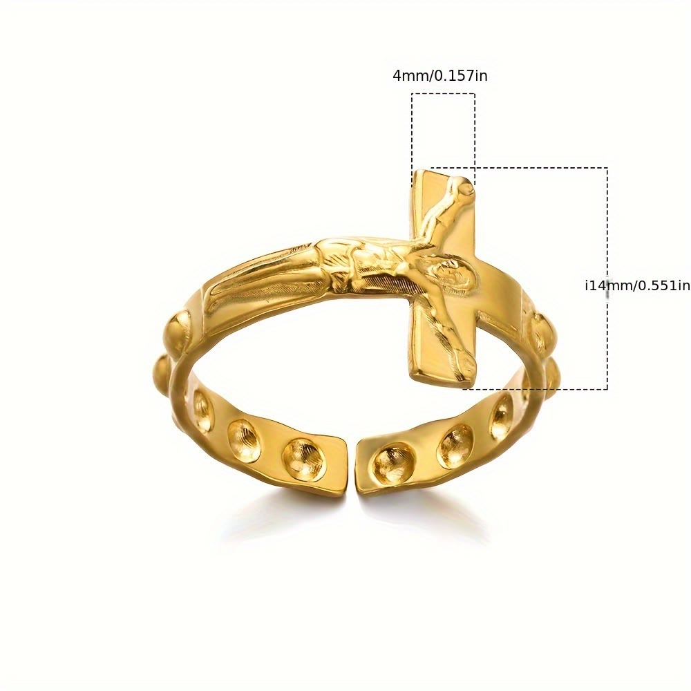 Anillo ajustable atemporal de la devoción con cruz grabada