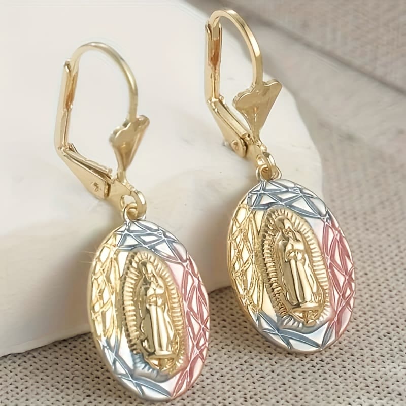 Pendientes colgantes ovalados de Nuestra Señora adornados: encarnando la gracia maternal y la protección divina