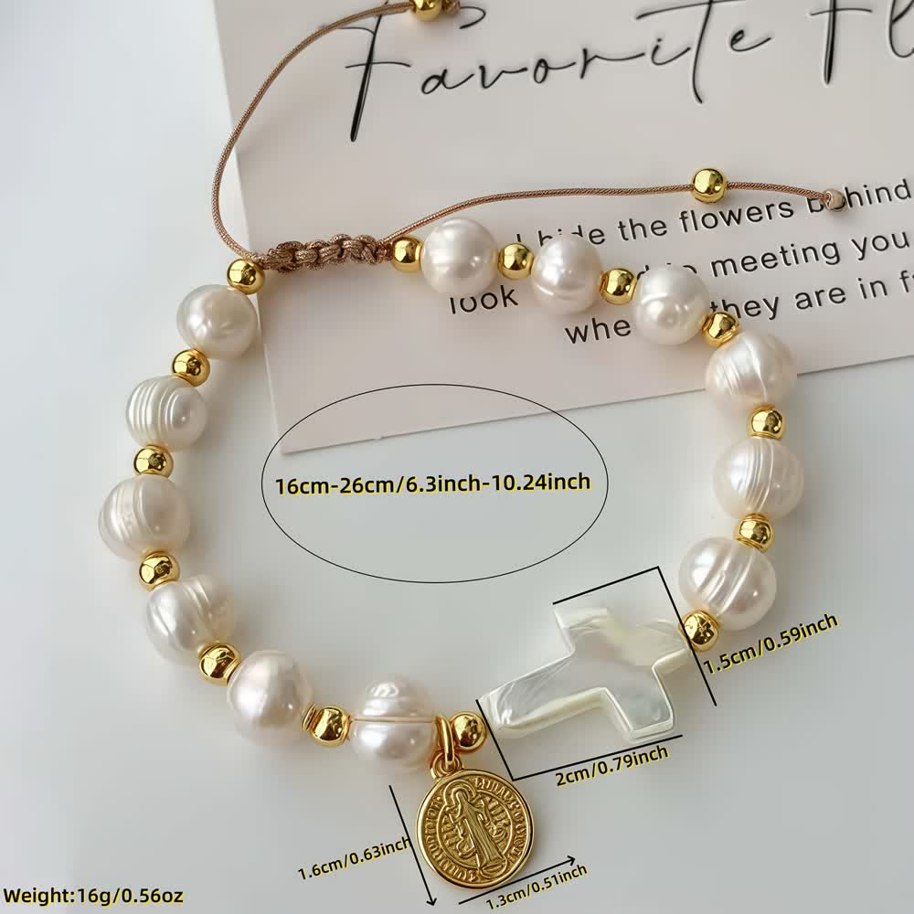 Elegante Pulsera Ajustable de Cristal con Medalla de San Benito: Joyería de Bendición Espiritual