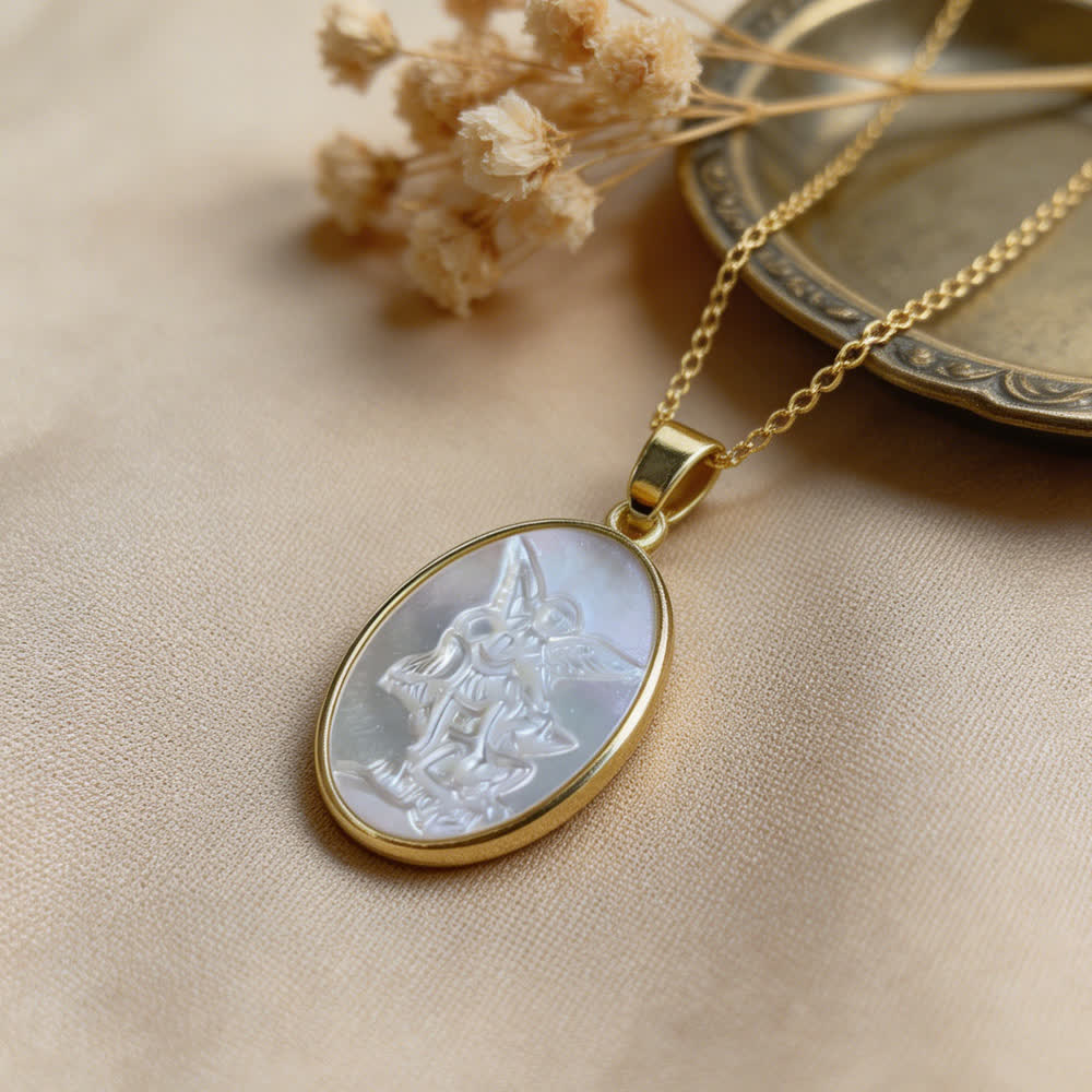 Collar de perlas blancas naturales de la Santa: Sagrado Corazón, Jesús, Nuestra Señora y San Miguel