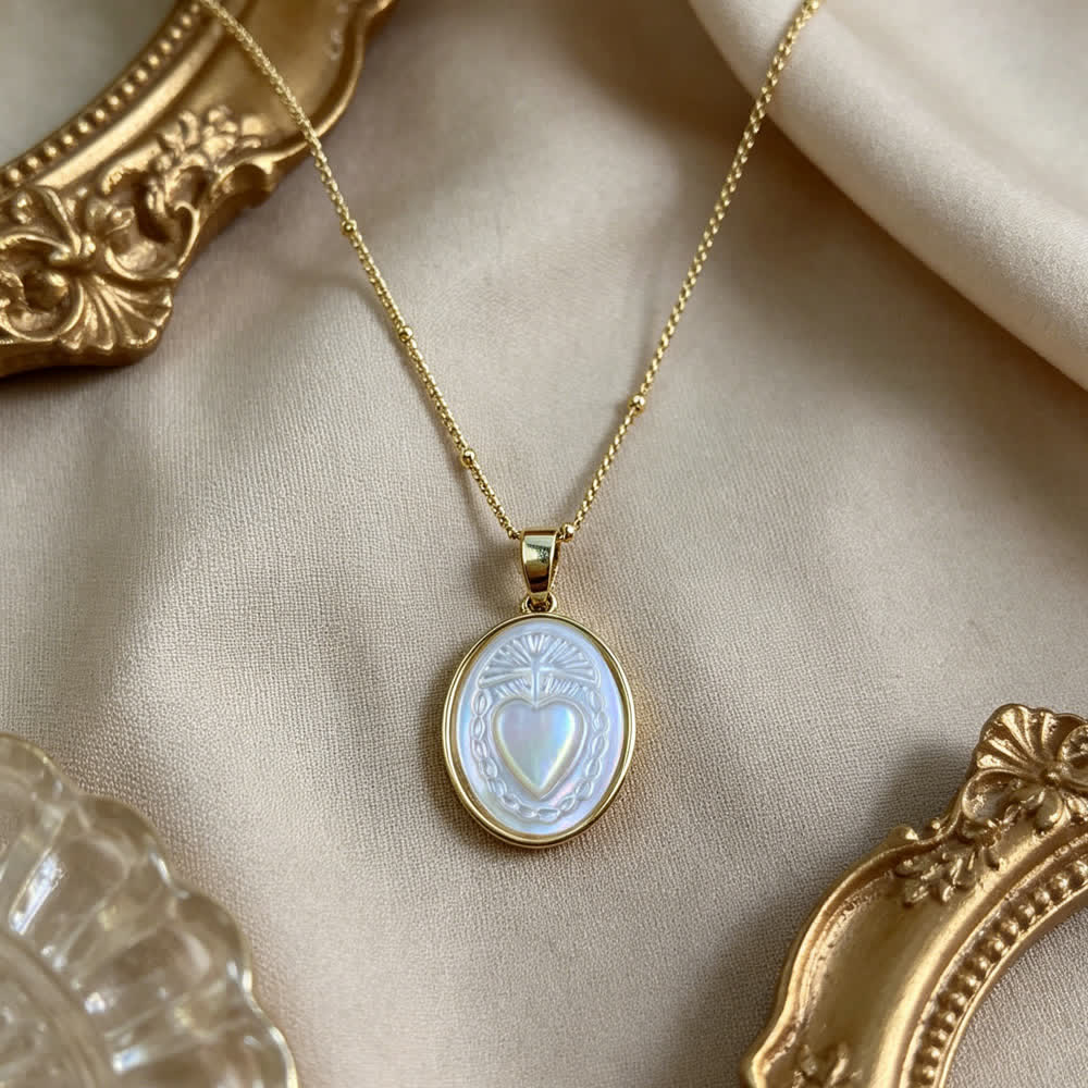 Collar de perlas blancas naturales de la Santa: Sagrado Corazón, Jesús, Nuestra Señora y San Miguel