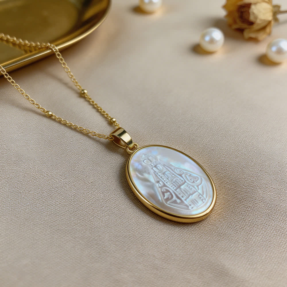 Collar de perlas blancas naturales de la Santa: Sagrado Corazón, Jesús, Nuestra Señora y San Miguel