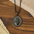 Tri-Color Sacred Heart & Cross Dual-Sided Medallion Necklace: Emblem of Divine Love