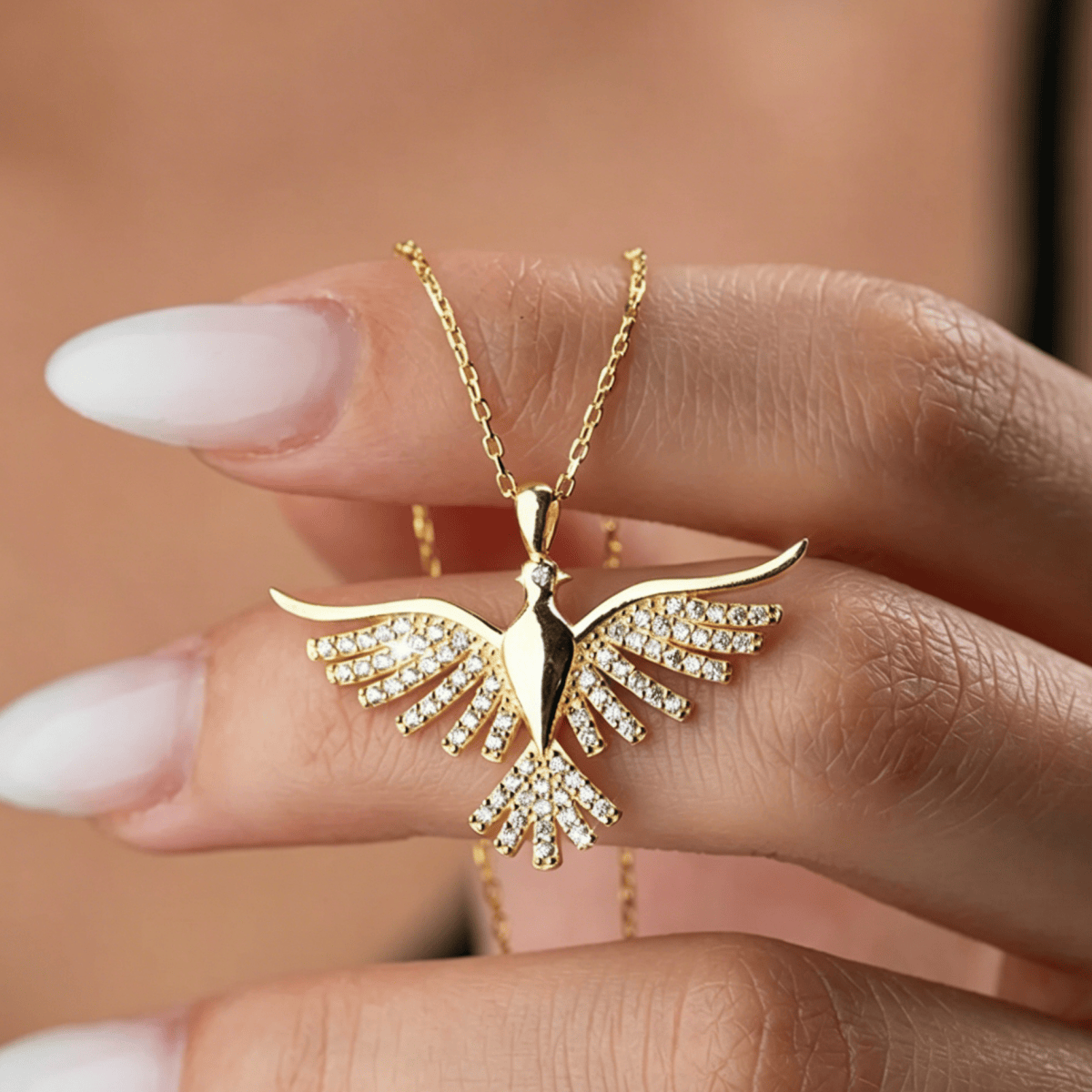 Sparkling Holy Spirit Dove Winged Necklace: Emblem of Divine Guidance