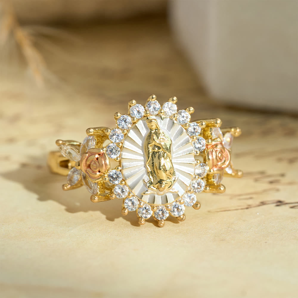 Anillo de circonia con rosa floral de Nuestra Señora radiante: Lleva la luz del amor maternal
