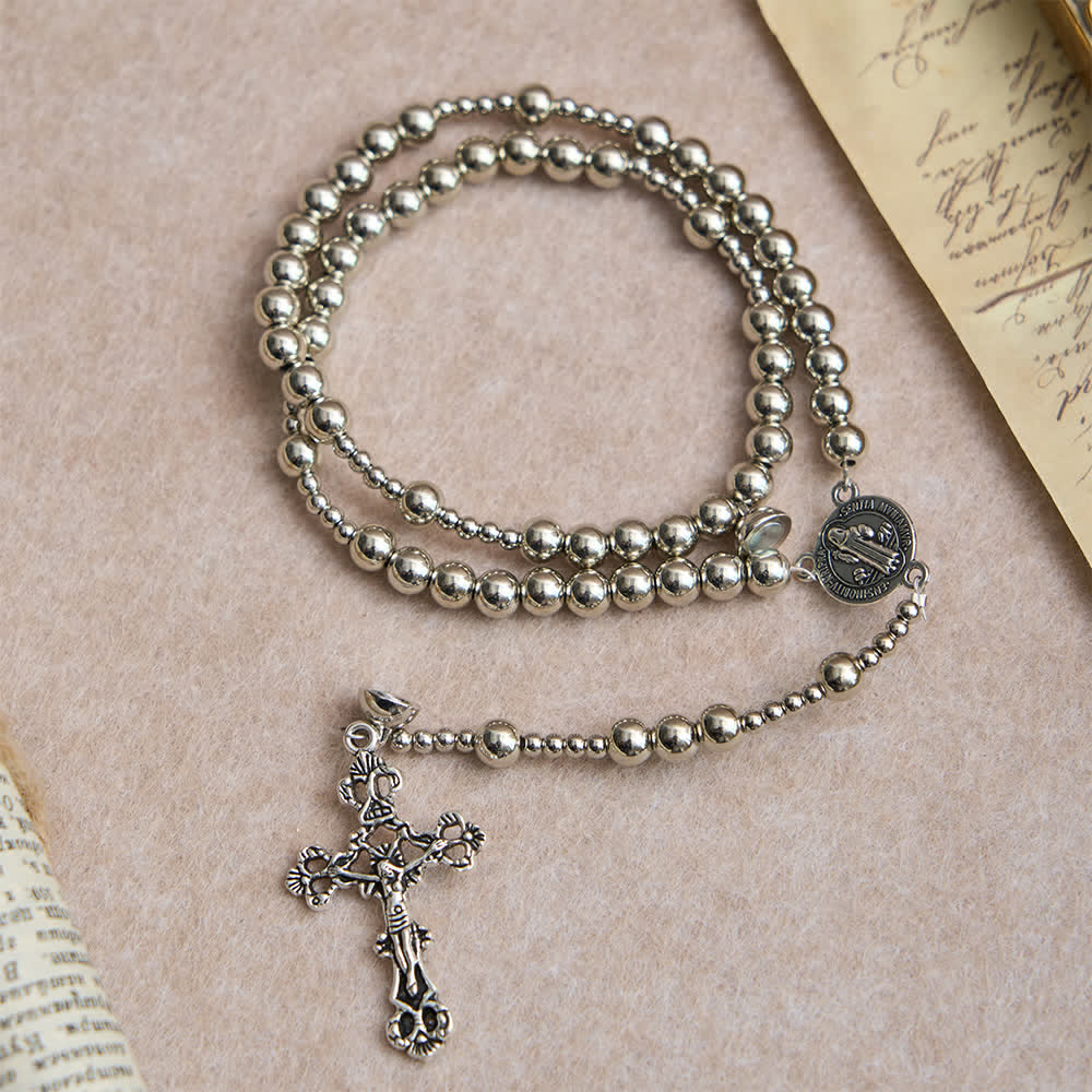 Pulsera de rosario magnética Sagrado Tono Plateado: Oración y pulsera 2 en 1