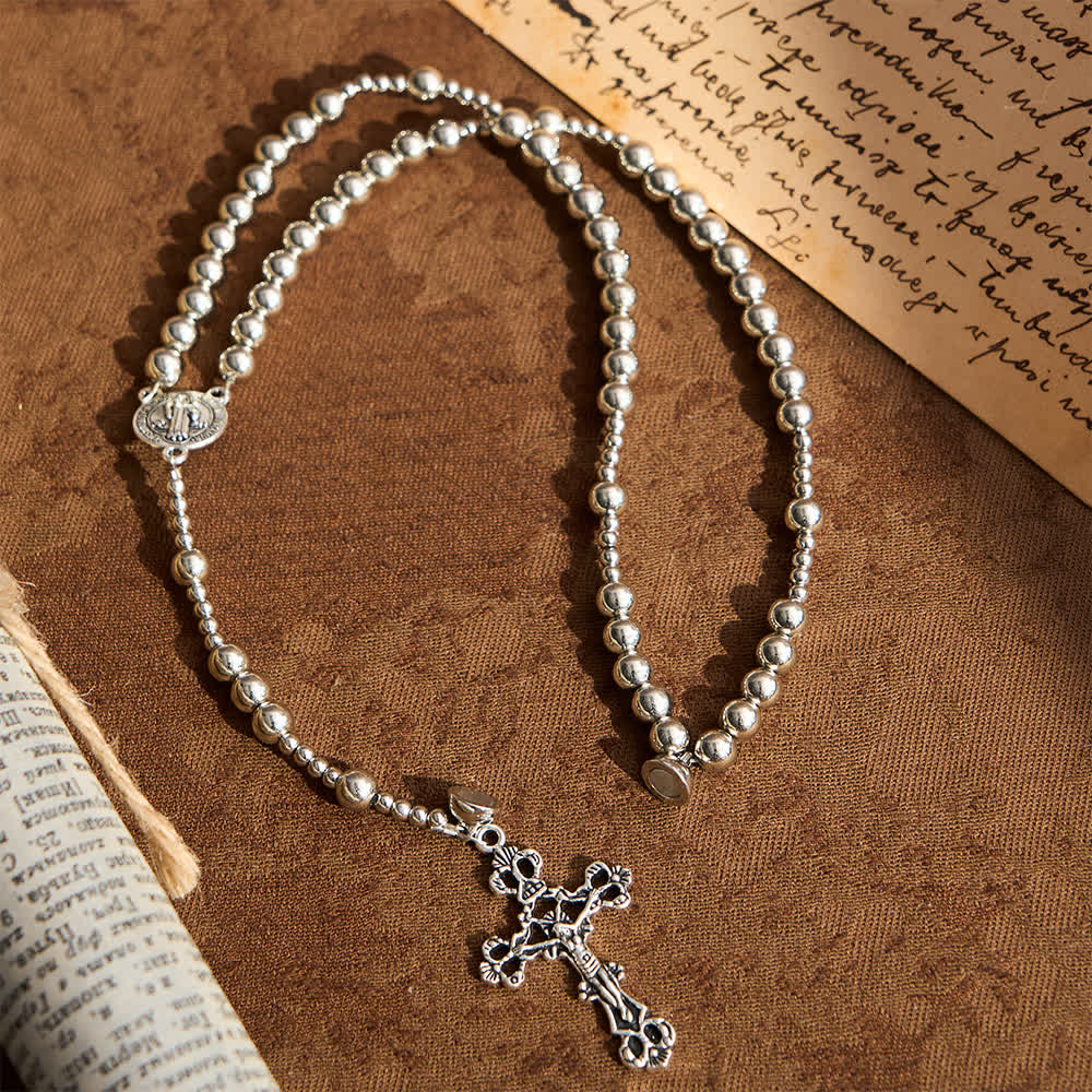 Pulsera de rosario magnética Sagrado Tono Plateado: Oración y pulsera 2 en 1