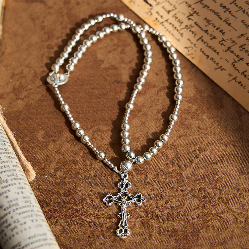 Pulsera de rosario magnética Sagrado Tono Plateado: Oración y pulsera 2 en 1