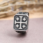 Anillo de sello redondo y cuadrado con Cruz de Jerusalén: Emblema de la unidad de la fe