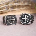 Anillo de sello redondo y cuadrado con Cruz de Jerusalén: Emblema de la unidad de la fe