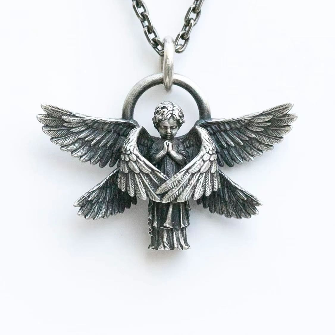 Colgante de ala de ángel orante, collar de buena suerte