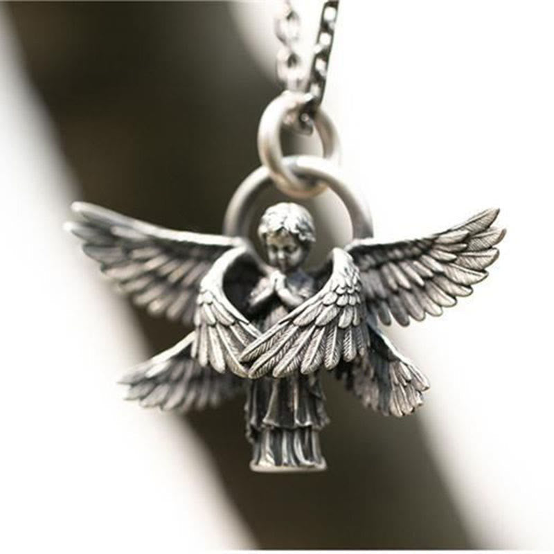 Colgante de ala de ángel orante, collar de buena suerte